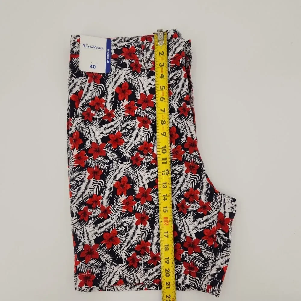 Caribbean Shorts Mens Size 40 Flat Front Tropical Floral Palm Vacation Travel